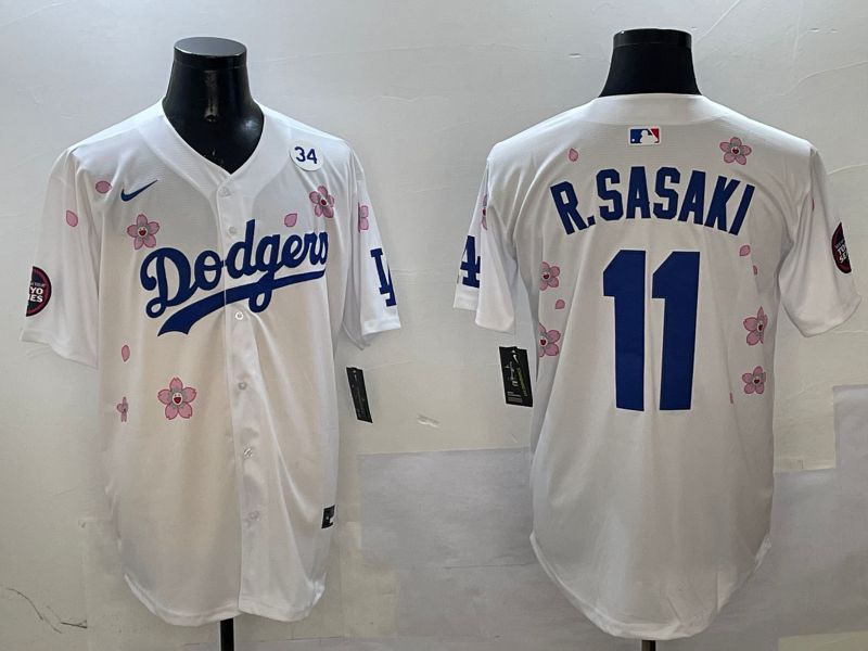 Men Los Angeles Dodgers #11 R.Sasaki White Sakura Edition 2025 Nike MLB Jersey style 5->los angeles dodgers->MLB Jersey